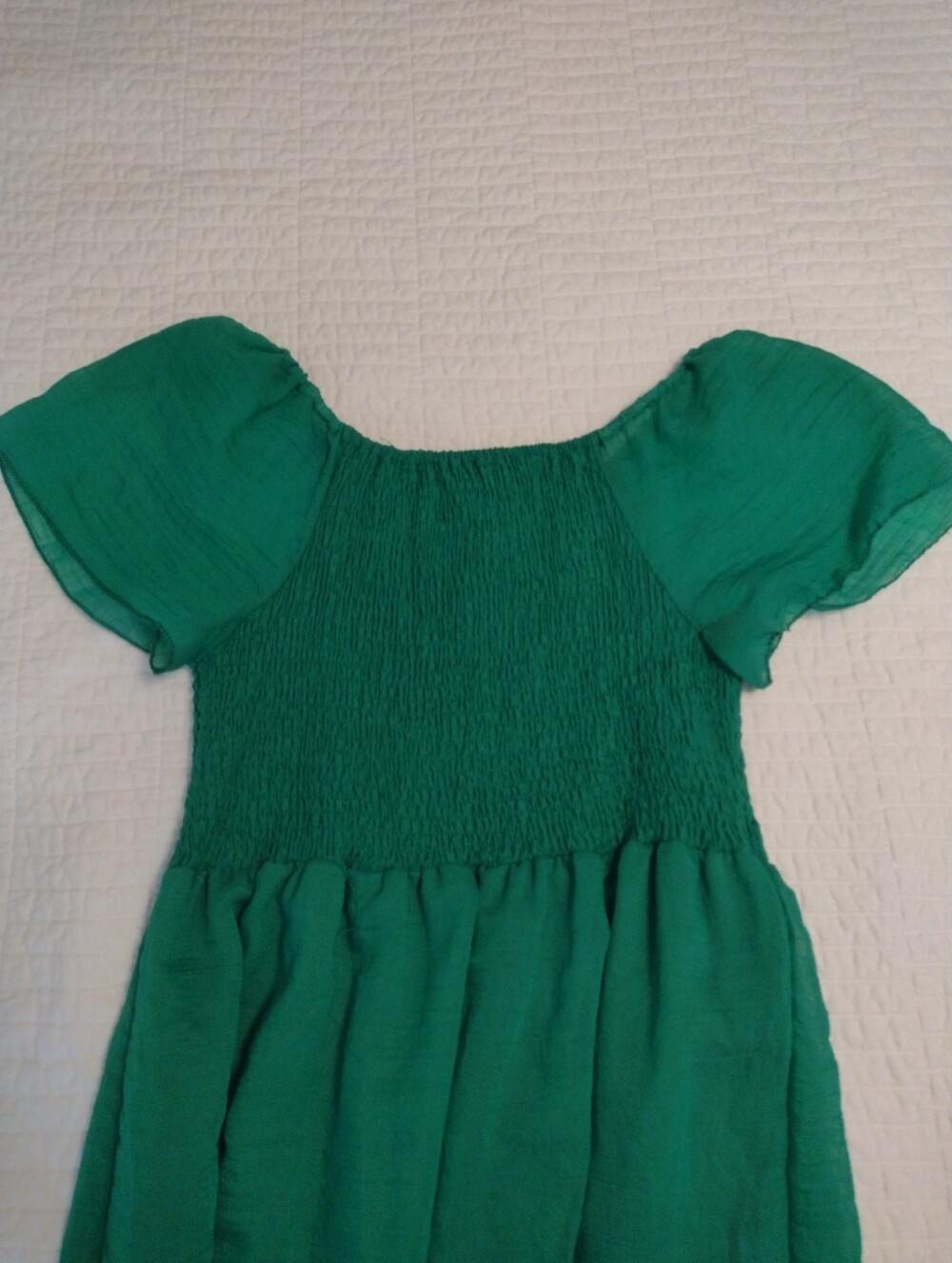 Anthropologie Kindred L Tiered Maxi Dress Elastic Neck Smocked Kelly Green - Picture 6 of 10